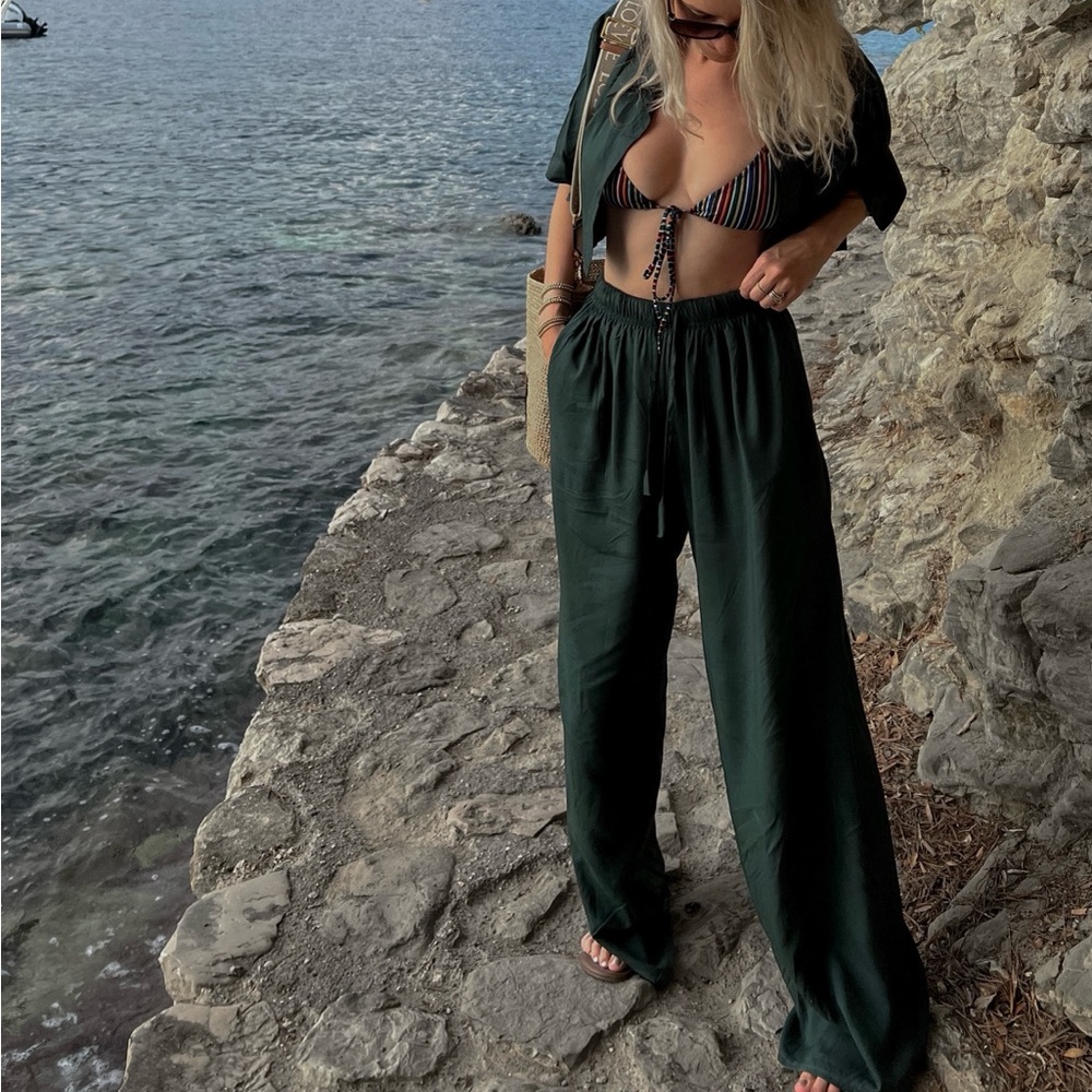 Source Unknown Cropped Rayon Shirt & Drawstring Pants